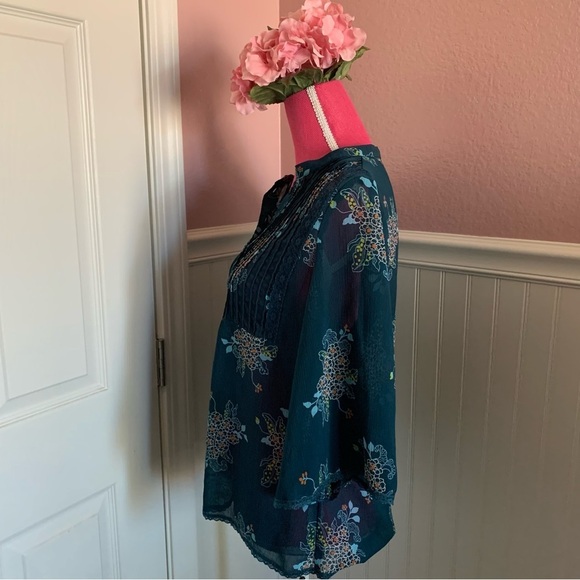 👗Blue Chiffon 3/4 Sleeve Women’s Blouse with Lace Detail - Picture 7 of 8